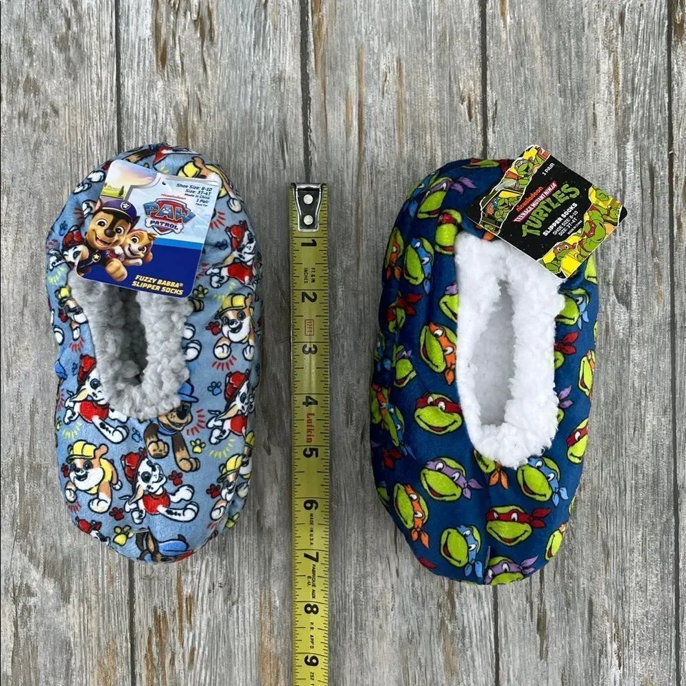 Toddler Boys Paw Patrol & Ninja Turtle Comfy Slippers 2-Pack Size 8–10